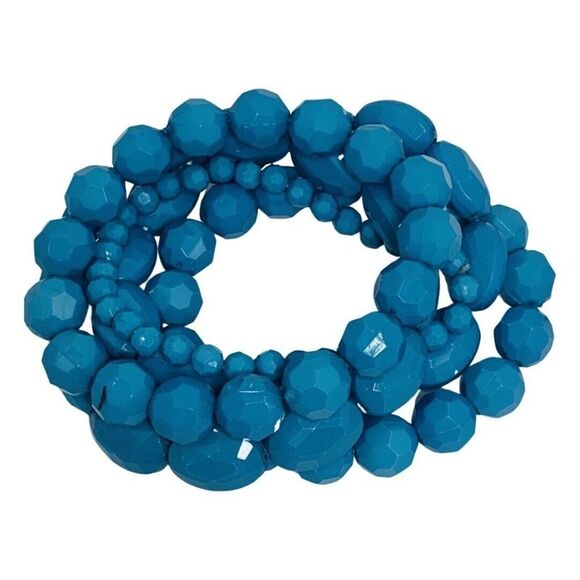 Vintage Teal Aqua Blue Acrylic Faceted Stackable Stretch Bracelets Set Of 5 - Picture 2 of 6